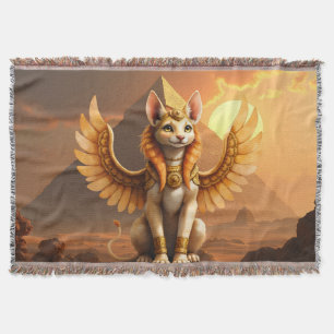 Mystical Winged Cat Sphinx – Egyptian Fantasy Art. Throw Blanket