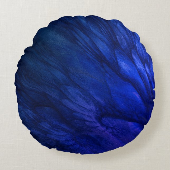 Mystical Wings with Deep Blue Feathers Round Cushion (Front)