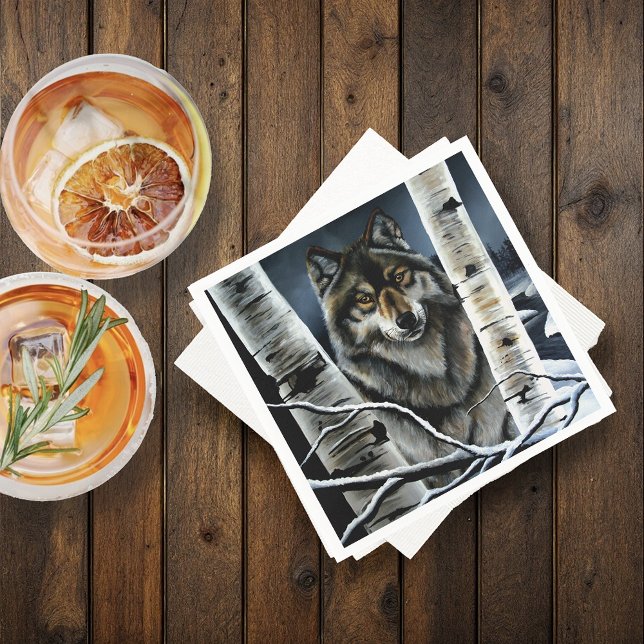 Mystical Winter Alpha Wolf Birch Forest Wildlife Napkin (Creator Uploaded)