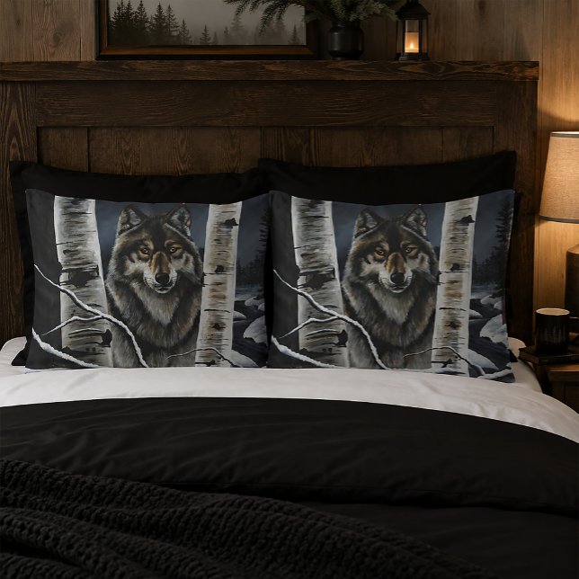 Mystical Winter Alpha Wolf Birch Forest Wildlife Pillowcase (Creator Uploaded)