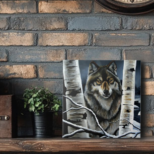 Mystical Winter Alpha Wolf Birch Forest Wildlife Tile