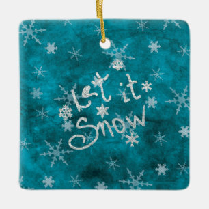 Mystical Winter Blue Silver Snowflakes Let It Snow Ceramic Ornament