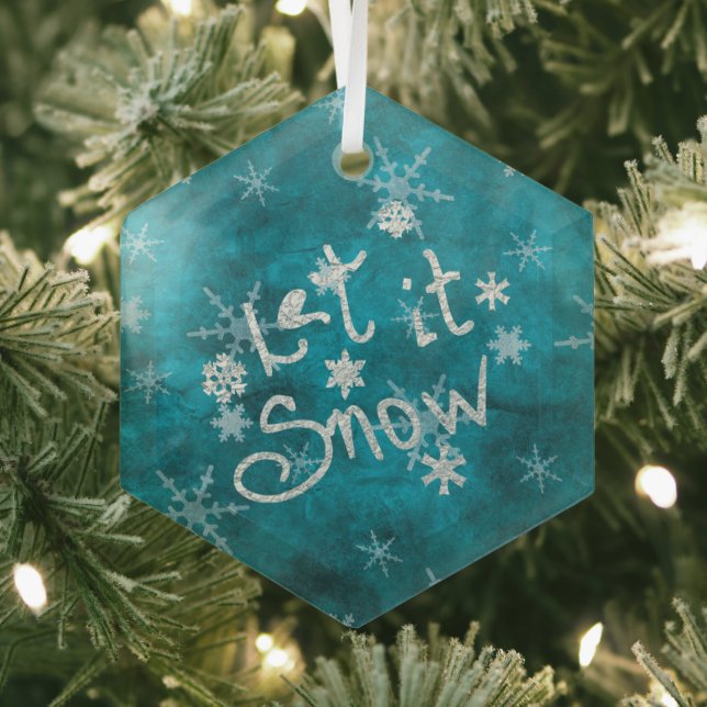 Mystical Winter Blue Silver Snowflakes Let It Snow Glass Tree Decoration (Insitu)