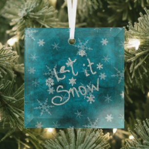 Mystical Winter Blue Silver Snowflakes Let It Snow Glass Tree Decoration