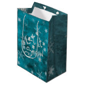 Mystical Winter Blue Silver Snowflakes Let It Snow Medium Gift Bag (Front Angled)