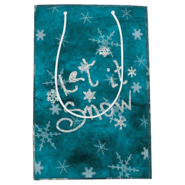 Mystical Winter Blue Silver Snowflakes Let It Snow Medium Gift Bag (Front)