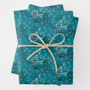 Mystical Winter Blue Silver Snowflakes Let It Snow Wrapping Paper Sheet