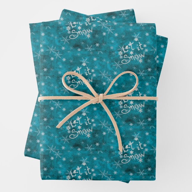 Mystical Winter Blue Silver Snowflakes Let It Snow Wrapping Paper Sheet (In situ)