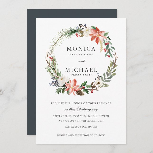 Mystical Winter | Botanical Wreath Wedding Invitation (Front/Back)