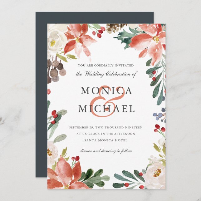 Mystical Winter | Floral Frame Wedding Invitation (Front/Back)