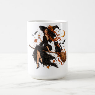 Mystical Witch and Black Cat Flying Coffee Mug