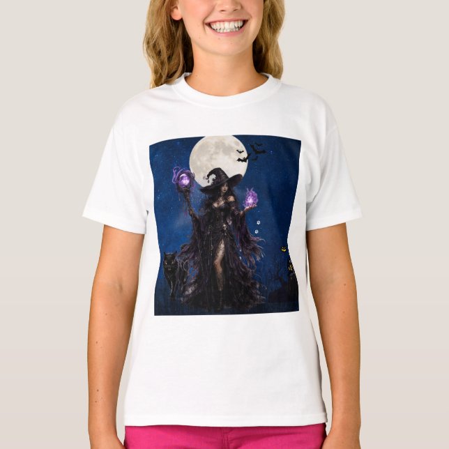 Mystical Witch Halloween Moon T-Shirt (Front)