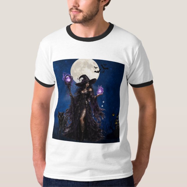 Mystical Witch Halloween Moon T-Shirt (Front)