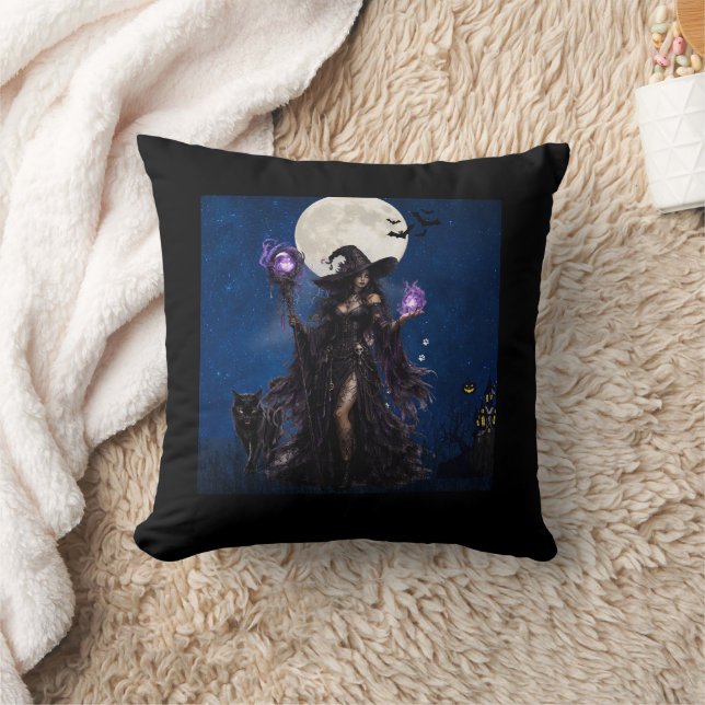 Mystical Witch Halloween Moon T-Shirt Cushion (Blanket)