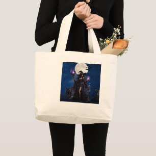 Mystical Witch Halloween Moon T-Shirt Large Tote Bag