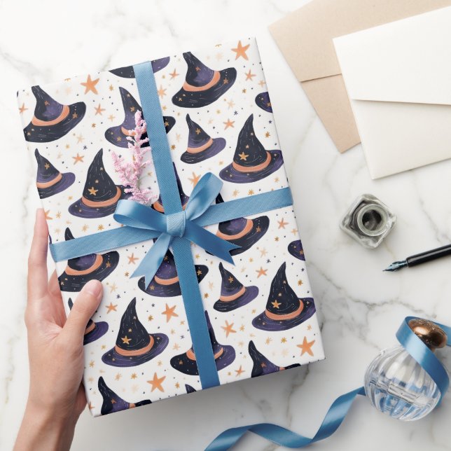 Mystical Witch Hat & Stars Halloween  Wrapping Paper (Gifting)