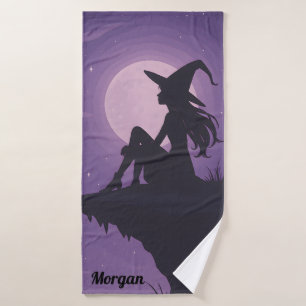 Mystical Witch Silhouette Under Moonlight Gift Bath Towel Set