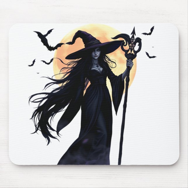 Mystical Witch under a Full Moon Mouse Pad (Front)