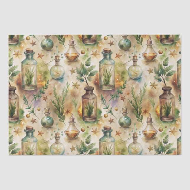 Mystical Witchcraft Bottles Green Brown Tissue Paper (Front)