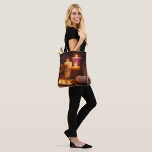Mystical Witchy Enchanting Candles Heart Rock Tote Bag