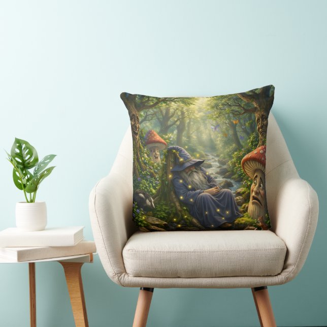 Mystical wizard and glowing firefly throw pillow d (Chair)