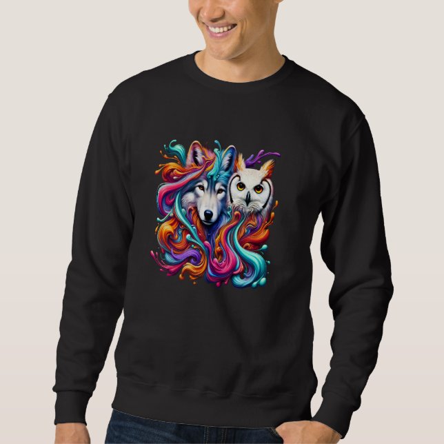 Mystical Wolf And Owl Graphic Design Sweatshirt (Front)