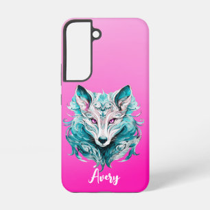Mystical Wolf Elegant Turquoise & Pink Wolf Samsung Galaxy Case