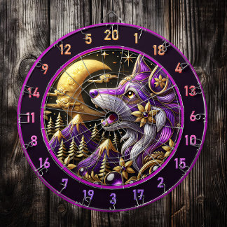 Mystical Wolf Howling at Full Moon Dartboard