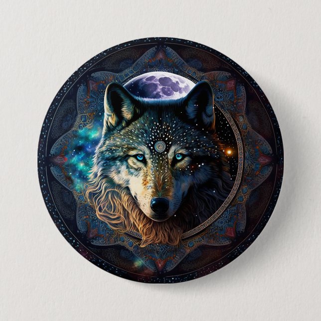 Mystical Wolf Moon Mandala 7.5 Cm Round Badge (Front)