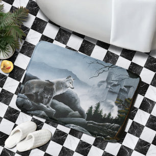 Mystical Wolves Guards Castle Fantasy Wildlife Bath Mat