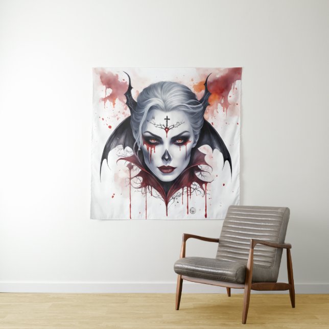 Mystical Woman Vampire Watercolor Halloween  Tapestry (In Situ)