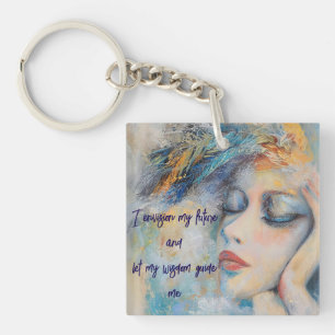 Mystical Woman With Feathers Acrylic Keychain