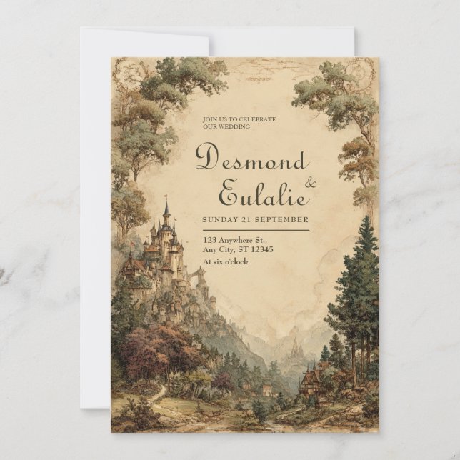 Mystical Woodland Castle Wedding  Invitation (Front)