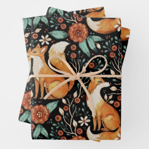 Mystical Woodland Fox with Moons and Moths Wrapping Paper Sheet