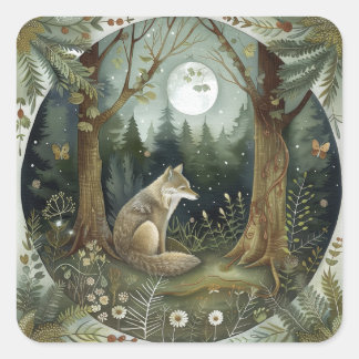 Mystical Woodland Wolf Square Sticker