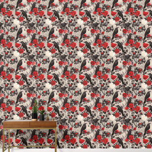 Mystique Crows Roses Moon Midnight Peel & Stick Wallpaper