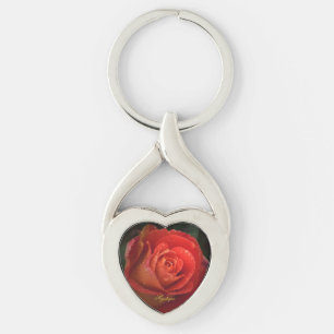 Mystique Dark Botanical Red Orange Rose Keyring