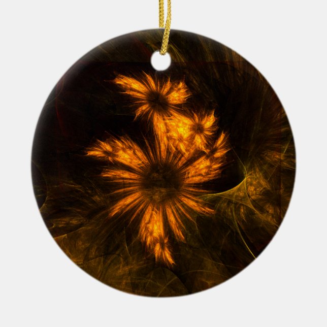 Mystique Garden Golden Abstract Fractal Art Ceramic Tree Decoration (Front)