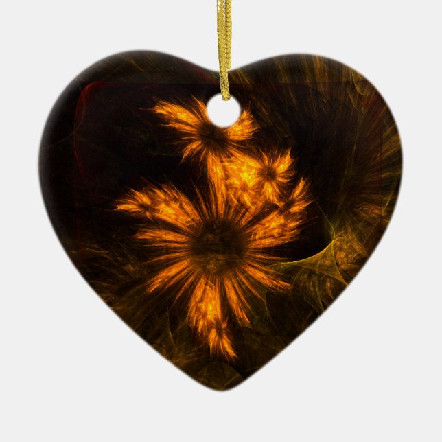 Mystique Garden Golden Abstract Fractal Art Ceramic Tree Decoration (Front)