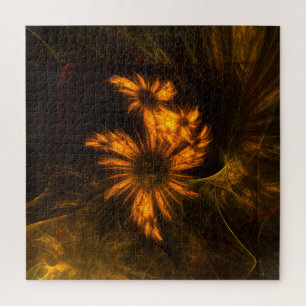 Mystique Garden Golden Abstract Fractal Art Jigsaw Puzzle