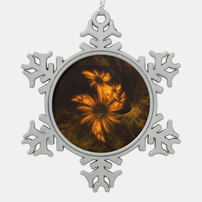 Mystique Garden Golden Abstract Fractal Art Snowflake Pewter Christmas Ornament