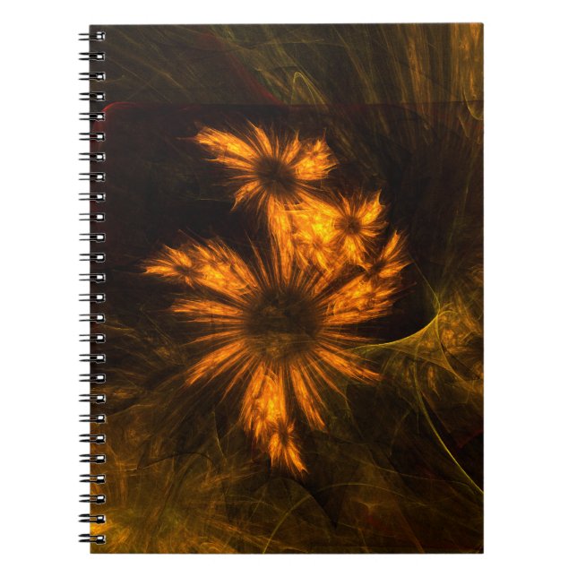 Mystique Garden Golden Abstract Fractal Art Spiral Notebook (Front)