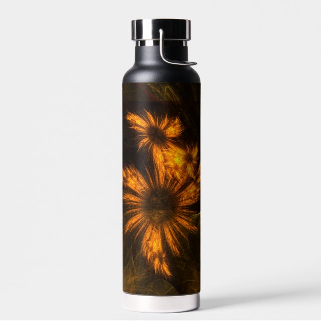 Mystique Garden Golden Abstract Fractal Art Water Bottle (Left)
