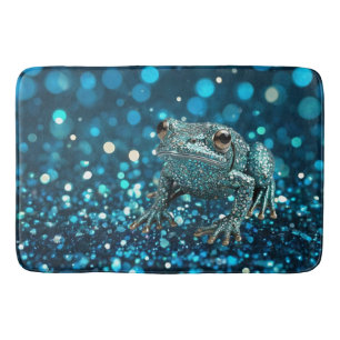 Mystique of the Blue Dimentee Frog On Blue Bokeh Bath Mat