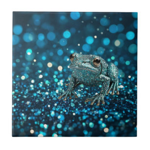 Mystique of the Blue Dimentee Frog On Blue Bokeh Tile