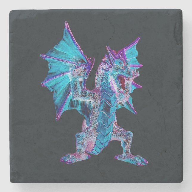 Mythic Azure Flame Serpent Fantasy Table Stone Coaster (Front)