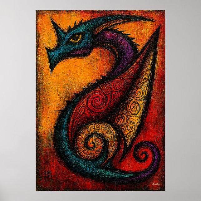 Mythic Dragon in Color Fields Expressionist Poster (Front)