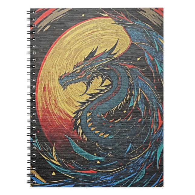 Mythic Dragon Sun Woodcut Notebook (Front)