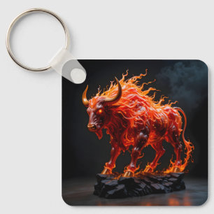 Mythic Fire Bull Key Ring