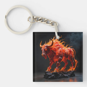 Mythic Fire Bull Key Ring